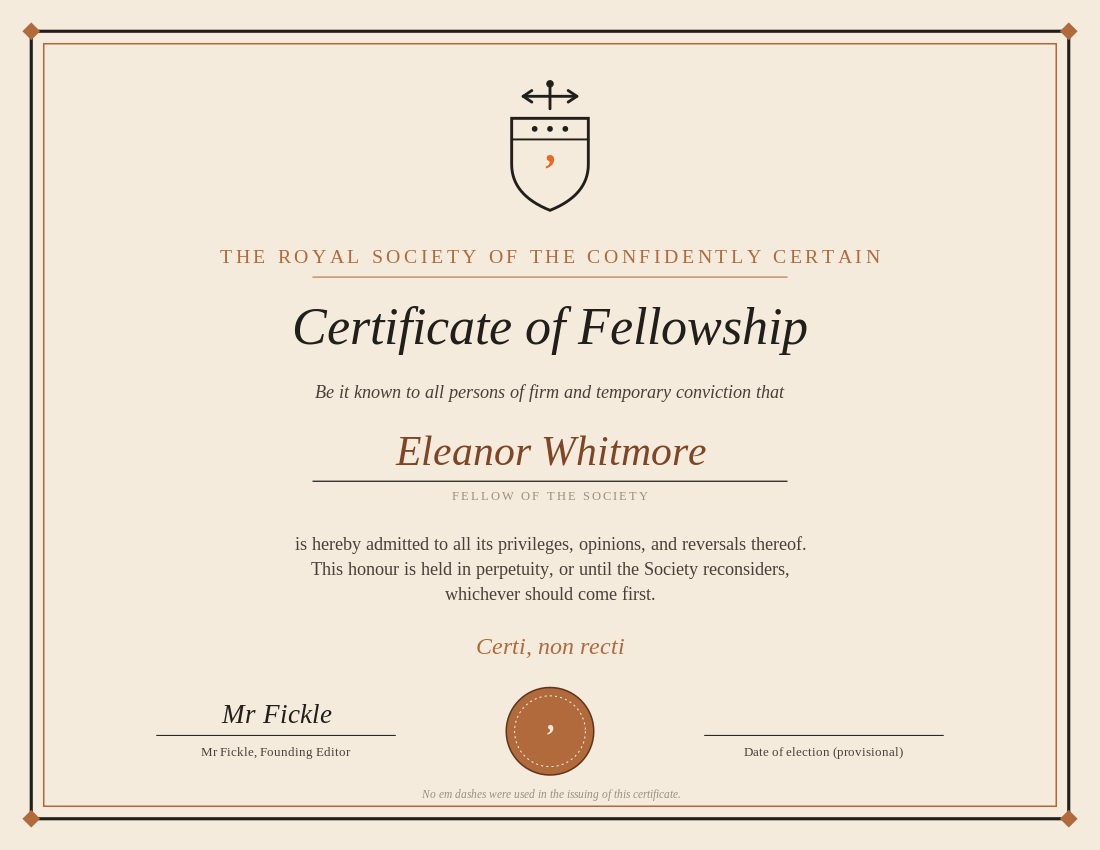Certificate of Fellowship